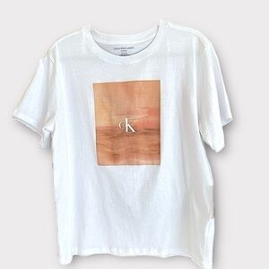 CALVIN KLEIN JEANS White Cotton Tee Shirt Short Sleeve  XL/TG…Urban Streetwear